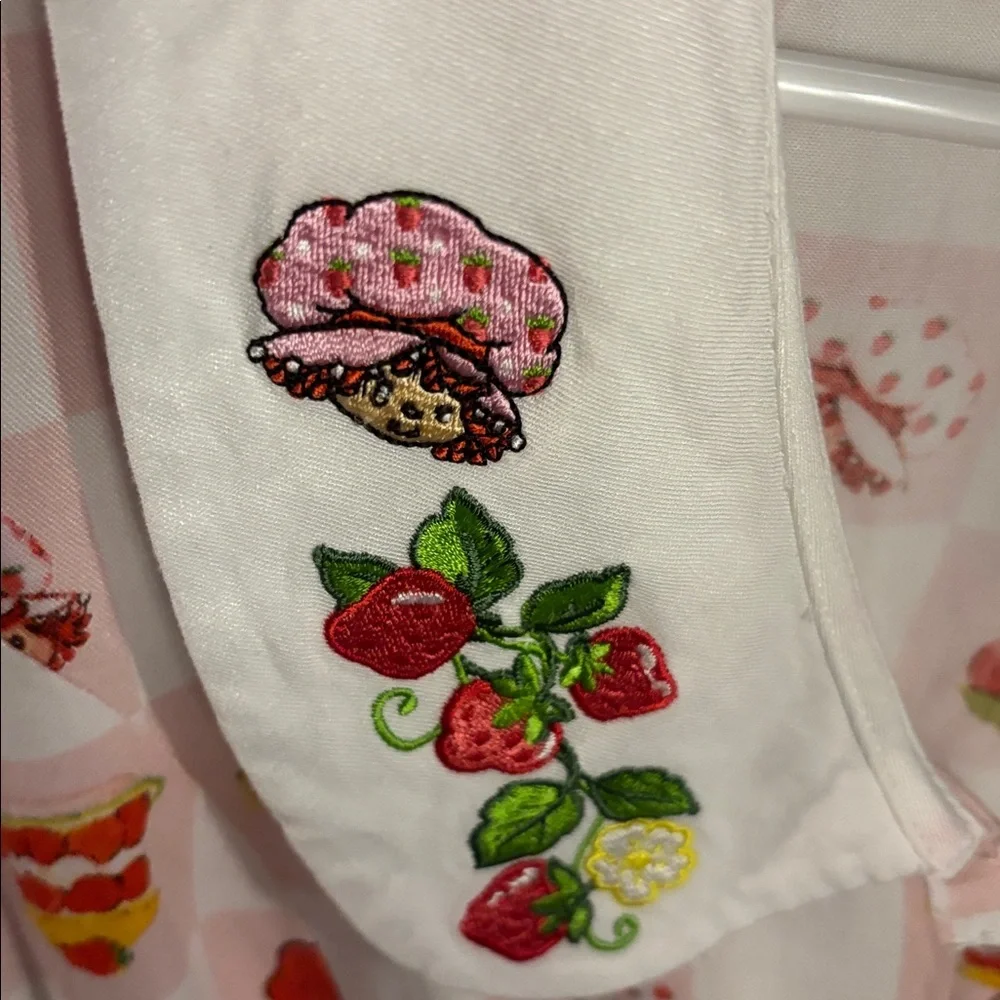 Strawberry Shortcake Pink Checkered Embroidered Collar Peplum Top - Picture 3 of 5